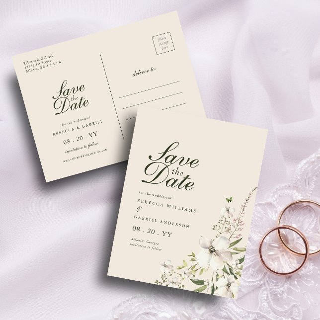 Elegant Watercolor Floral Wedding Save The Date Postcard (Creator Uploaded)
