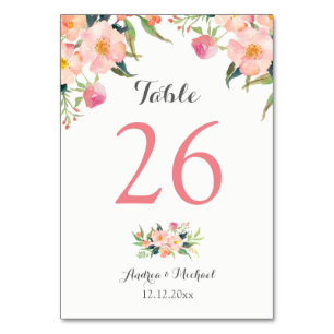 Elegant Watercolor Floral Wedding Table Number