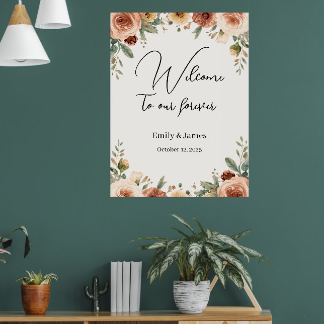 Elegant Watercolor Floral Wedding Welcome Poster (Living Room 1)