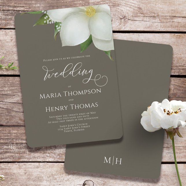 Elegant Watercolor Floral White Magnolia Flower Invitation (Creator Uploaded)