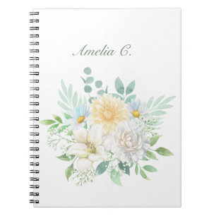 Elegant Watercolor Floral White Notebook