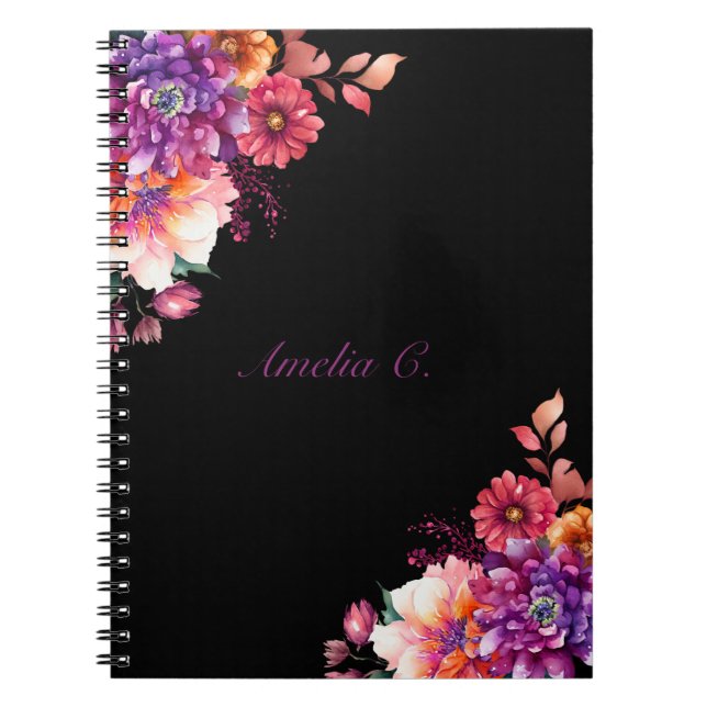 Elegant Watercolor Floral White Notebook (Front)