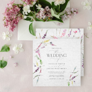Elegant Watercolor Floral Wildflower Wedding Invitation