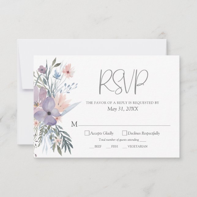 Elegant Watercolor Floral Wildflowers Wedding RSVP Card (Front)