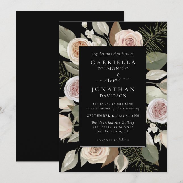 Elegant Watercolor Floral Winter Wedding Invitation (Front/Back)