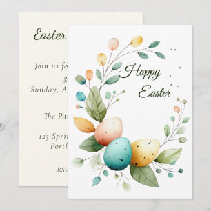 Elegant Watercolor Floral Wreath Easter Invitation