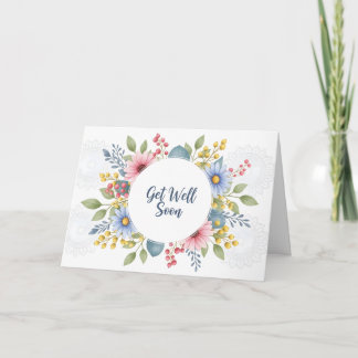 Elegant Watercolor Floral Wreath Get Well Soon  Card