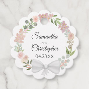 Elegant Watercolor Floral Wreath Pink Wedding Favour Tags