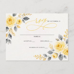 Elegant Watercolor Floral Yellow Grey RSVP Postcard