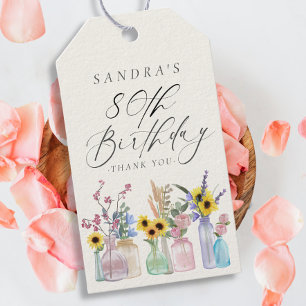 Elegant Watercolor Florals 80th Birthday Thank You Gift Tags