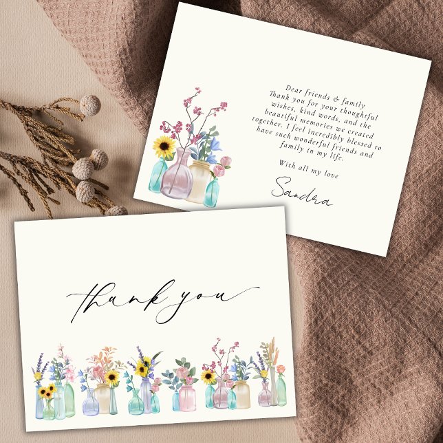 Elegant Watercolor Florals Birthday Thank You Card (Creator Uploaded)