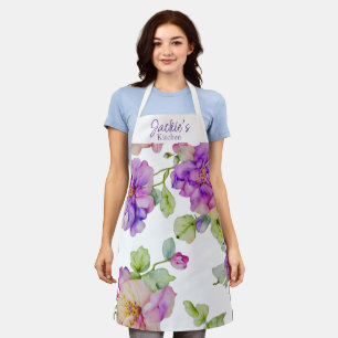 Elegant watercolor florals personalise name apron