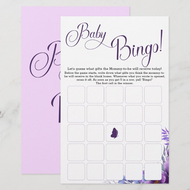 Elegant Watercolor Flower Baby Bingo Game Flyer (Front/Back)