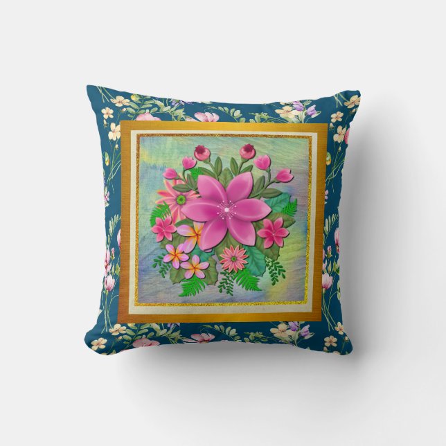 Elegant Watercolor Flower Botanical Spring Bouquet Cushion (Front)