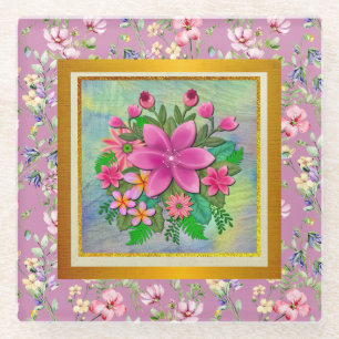 Elegant Watercolor Flower Botanical Spring Bouquet Glass Coaster