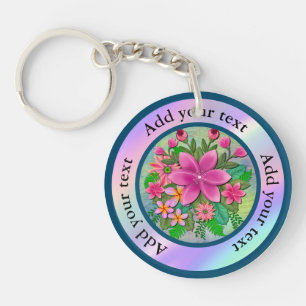 Elegant Watercolor Flower Botanical Spring Bouquet Key Ring