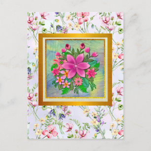Elegant Watercolor Flower Botanical Spring Bouquet Postcard