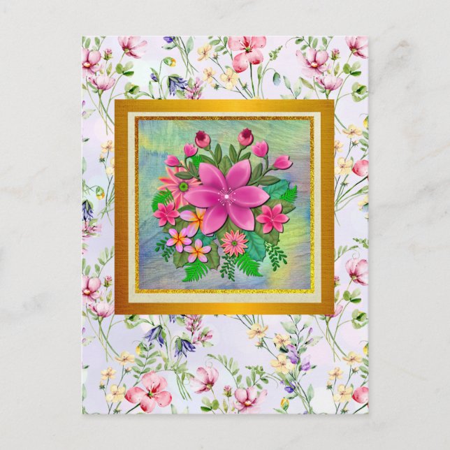 Elegant Watercolor Flower Botanical Spring Bouquet Postcard (Front)