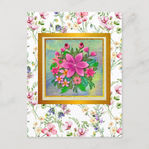 Elegant Watercolor Flower Botanical Spring Bouquet Postcard
