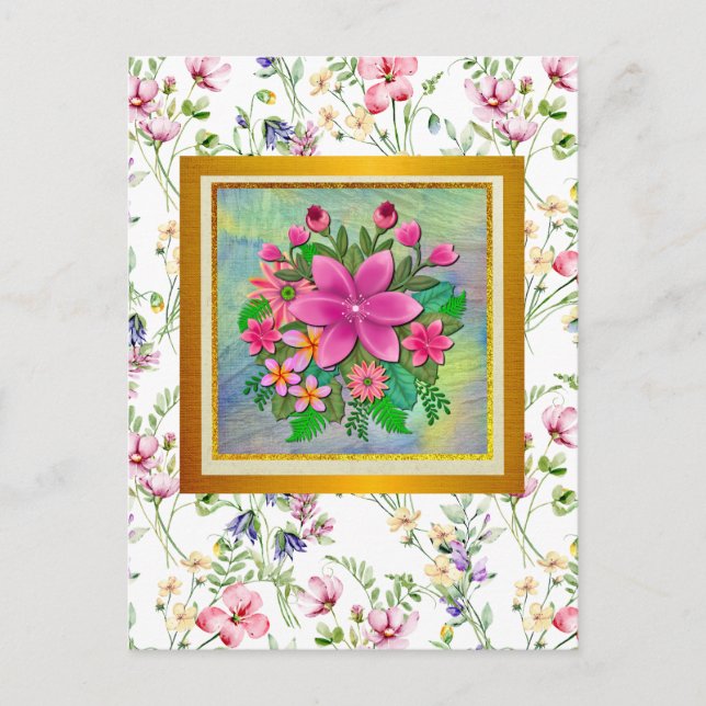 Elegant Watercolor Flower Botanical Spring Bouquet Postcard (Front)