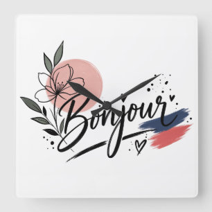 Elegant Watercolor Flower Bouquet Vintage Floral W Square Wall Clock