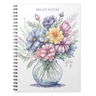 Elegant Watercolor Flower Bouquet Wildflowers Art Notebook