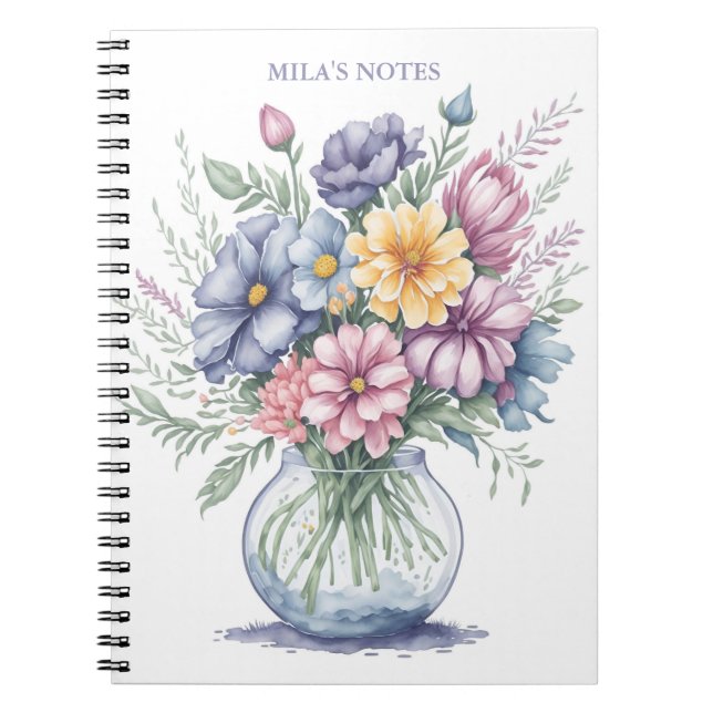 Elegant Watercolor Flower Bouquet Wildflowers Art Notebook (Front)