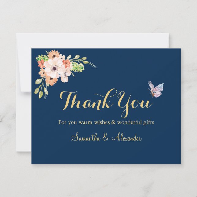 Elegant Watercolor Flower butterfly Thank You card (Front)