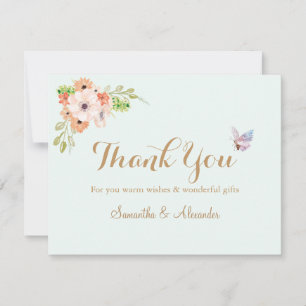 Elegant Watercolor Flower butterfly Thank You card