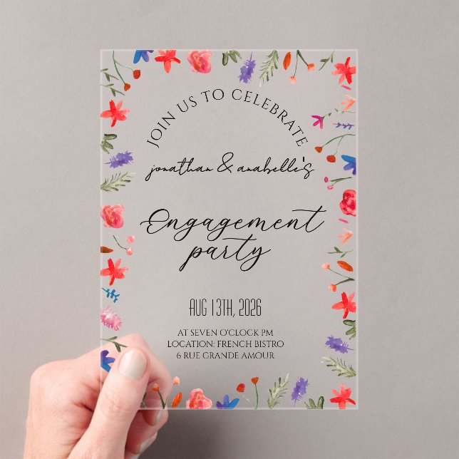 Elegant Watercolor Flower Engagement Celebration Acrylic Invitations (Insitu (Handheld))