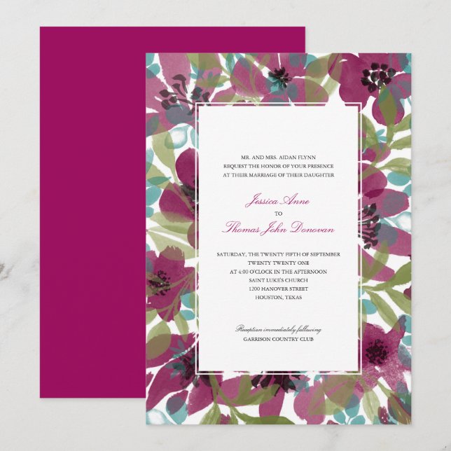 Elegant Watercolor Flower Garden | Wedding Invitation (Front/Back)
