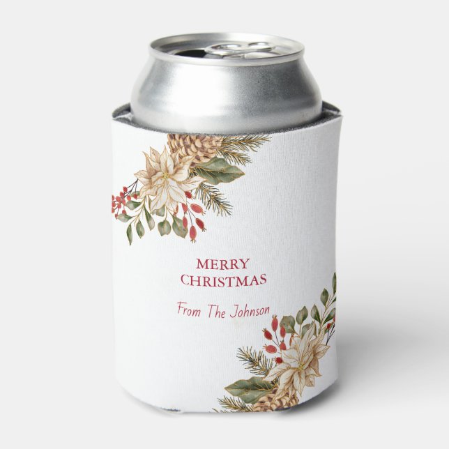 Elegant Watercolor Flower Pines Can Cooler (Can Front)