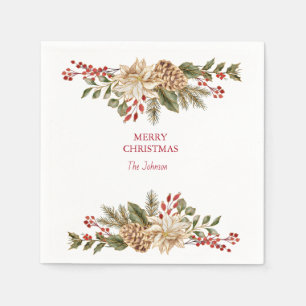 Elegant Watercolor Flower Pines Napkin