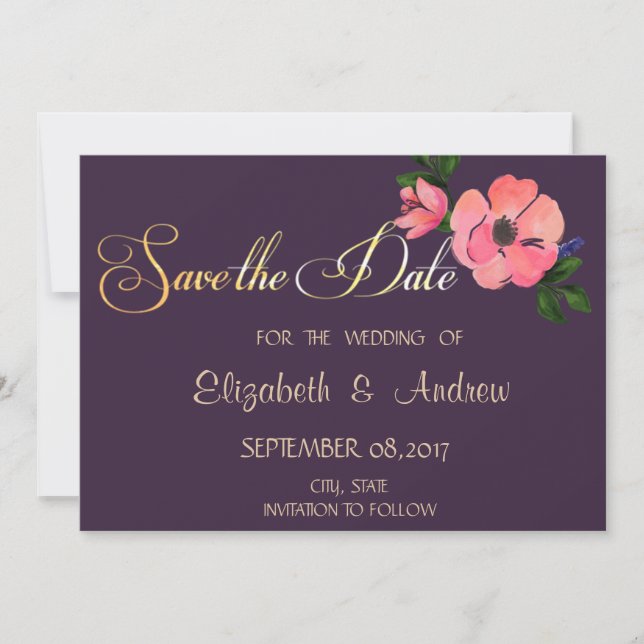 Elegant Watercolor Flower  Wedding Save the date (Front)