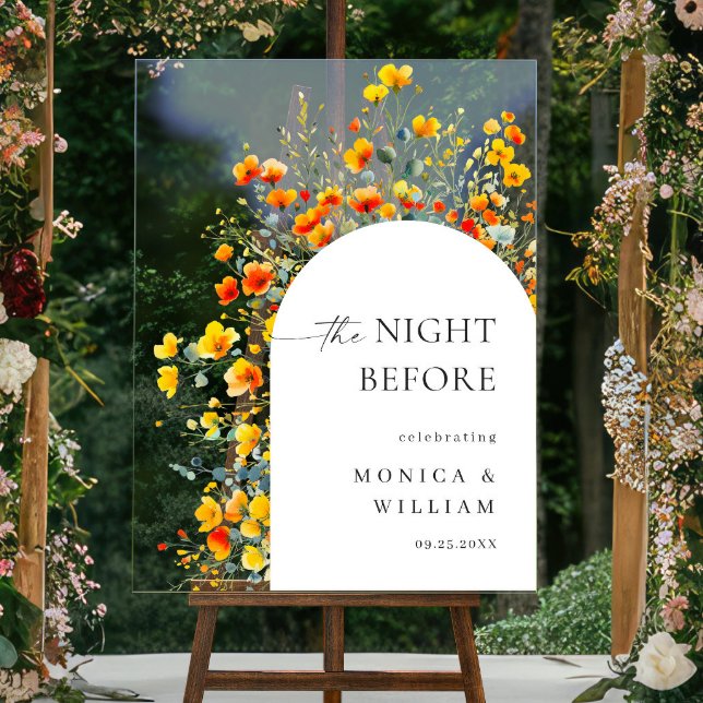 Elegant Watercolor Flower WELCOME Rehearsal Dinner Acrylic Sign (Creator Uploaded)