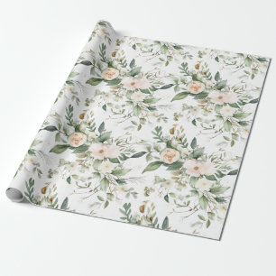 Elegant watercolor flowers and greenery wrapping paper