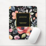 Elegant watercolor flowers black gold professional mouse mat<br><div class="desc">Elegant watercolor flowers black gold professional mouse pad.
You can add your own name and text at the front to personalise.</div>