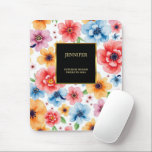 Elegant watercolor flowers black gold professional mouse mat<br><div class="desc">Elegant watercolor flowers black gold boho professional mouse pad.
You can add your own name and text at the front to personalise.</div>