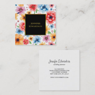Elegant watercolor flowers boho professional square business card