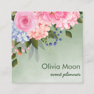Elegant watercolor flowers border square business card