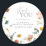 Elegant Watercolor Flowers Bridal Shower Thank You Classic Round Sticker<br><div class="desc">Express your gratitude in style with our "Elegant Watercolor Flowers Bridal Shower Thank You Classic Round Sticker." These lovely stickers feature a beautiful arrangement of watercolor flowers in soft, elegant hues, perfect for adding a personalised touch to your bridal shower thank you notes. Each sticker is designed with a classic...</div>