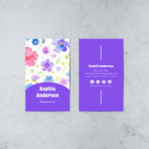 Elegant Watercolor Flowers - Chic Vertical  Business Card