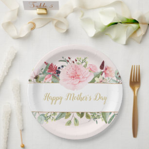 Elegant Watercolor Flowers Mothers Day Paper Plate