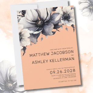 Elegant Watercolor Flowers Peach Floral Wedding Invitation