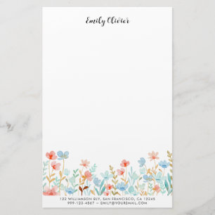 Elegant Watercolor Flowers Personalise Text Stationery