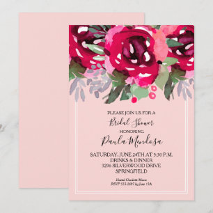Elegant Watercolor Flowers Pink Bridal Shower Invitation