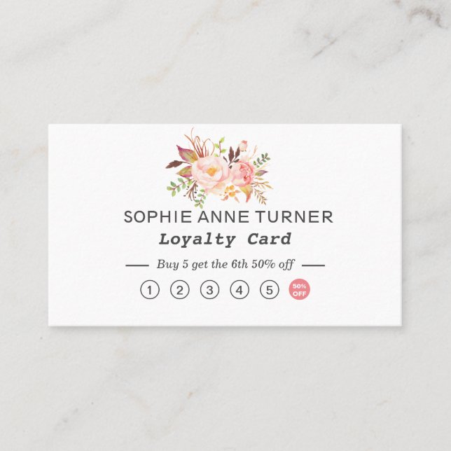 Elegant Watercolor Flowers Professional Business Loyalty Card (Front)