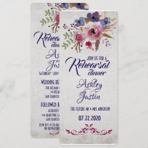 Elegant Watercolor Flowers Rehearsal Dinner Cards