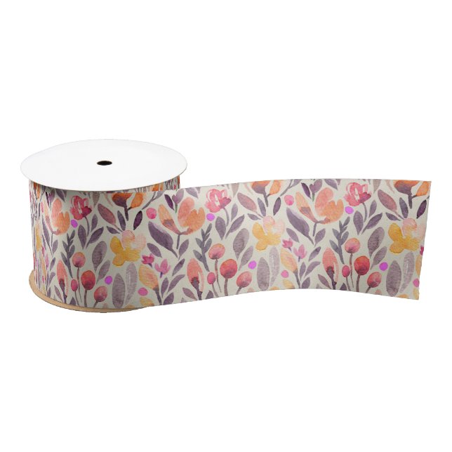 Elegant Watercolor Flowers Satin Ribbon (Spool)