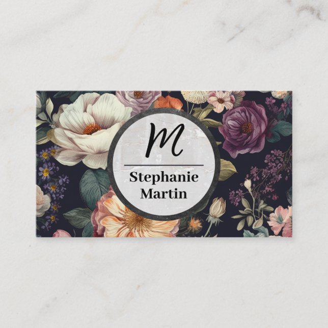 Elegant Watercolor Flowers | Stone Business Card (Front)